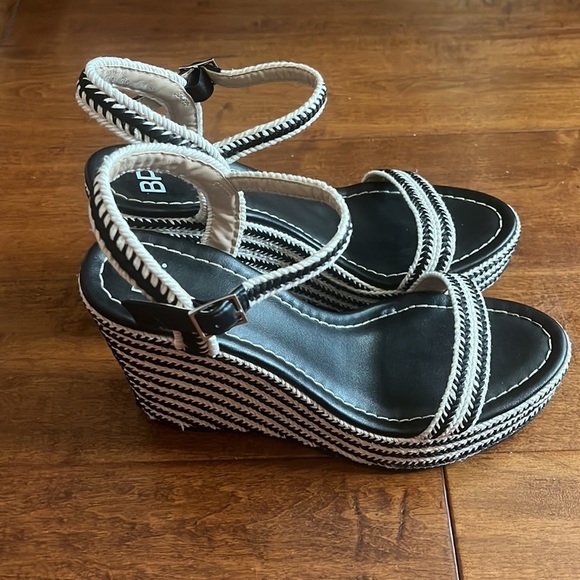 BP Black And Off White Open Toe Espadrille Wedges - Picture 8 of 12